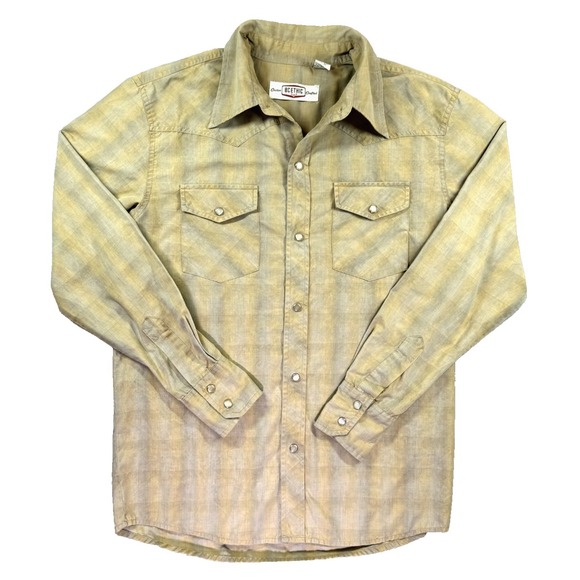 VTG BC Ethic Shirt Men M Pearl Snap Western Plaid Beige Cowboy‎ Rancher Rodeo - Picture 2 of 8
